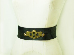 Black Leather Belt with Gold Keyplate