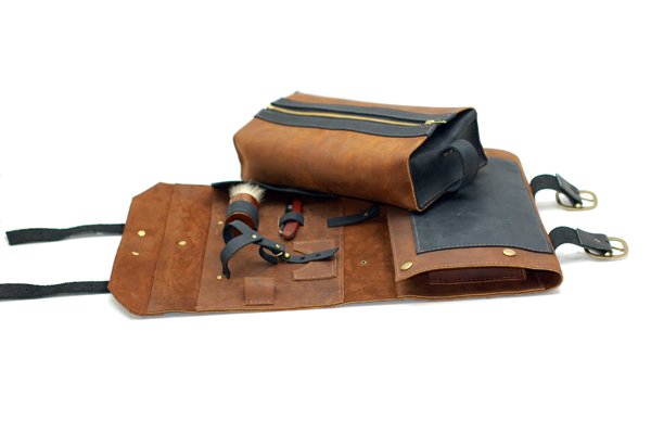  Leather Dopp Kit, Men's Chocolate Leather Travel Kit